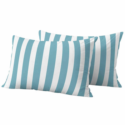 Aqua Striped Outdoor Pillow Covers, Waterproof Decorative Throw Pillowcases Set of 2 for Patio Sofa Furniture and Porch, Blue and White