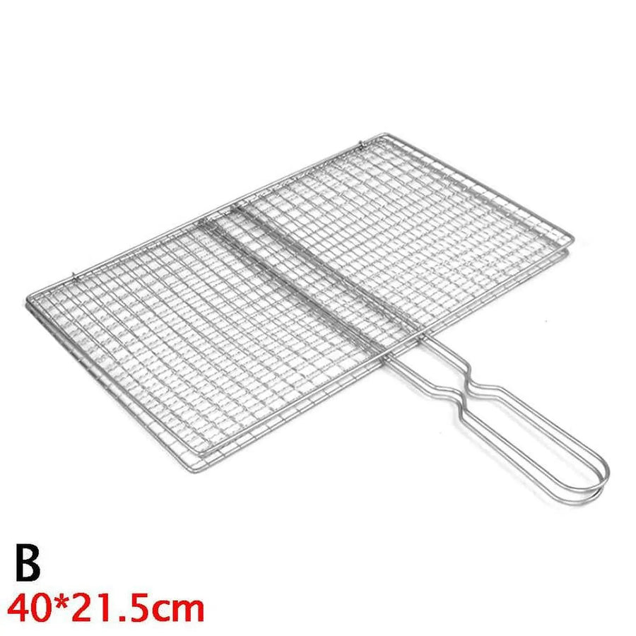Non-Stick Fish Grilling Basket Metal Handle Barbecue Tool Meat Bacon Net BBQ Rack Grill Outdoor Steel Accessories