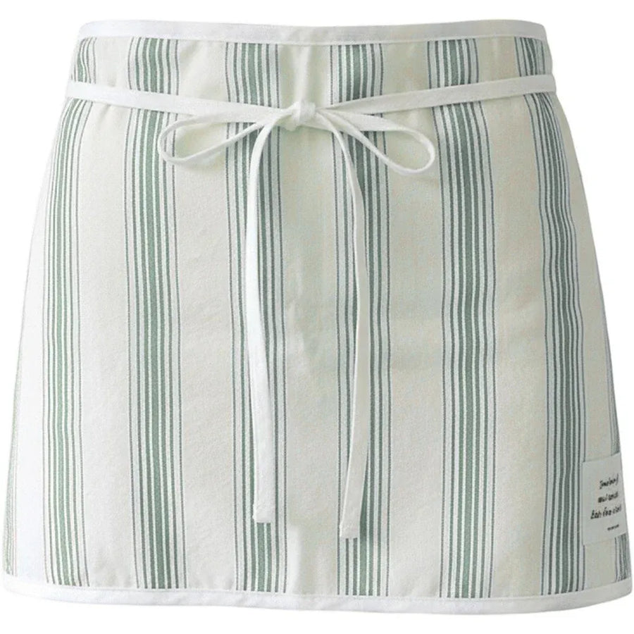 Striped Cotton Waist Apron for Waitress and Server, Pocketed Kitchen Work Apron for Coffee Shop, Restaurant and Catering Use