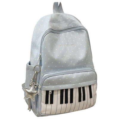 Piano Print Backpack Large Capacity Polka Dot Casual Travel Daypack, Blue, for Travel, Shopping, Work and Daily Carry