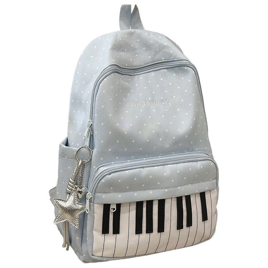 Piano Print Backpack Large Capacity Polka Dot Casual Travel Daypack, Blue, for Travel, Shopping, Work and Daily Carry