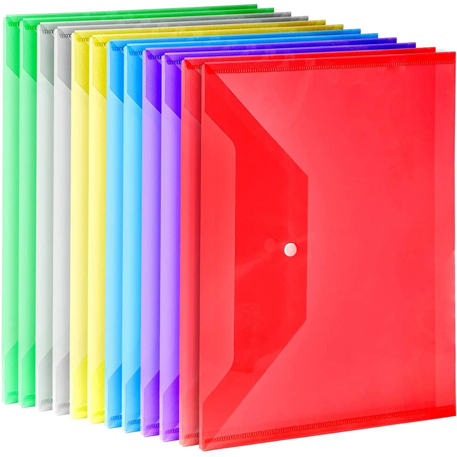 12 Pieces A4 Plastic Folders for Documents, Snap Closure File Envelopes for Office, School Paper Storage and Travel Organization
