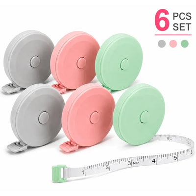 6 Pack Measuring Tape, 60-inch/1.5m Soft Tape Measure for Sewing, Body Fabric Tailor Cloth Knitting, Retractable Ruler with Push Button, Double Scale