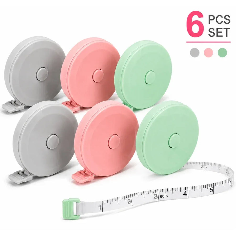 6 Pack Measuring Tape, 60-inch/1.5m Soft Tape Measure for Sewing, Body Fabric Tailor Cloth Knitting, Retractable Ruler with Push Button, Double Scale