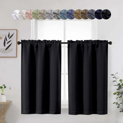 Blackout Curtains for Bedroom Living Room 45 Inch Length 2 Panels, Soft Solid Thermal Insulated Short Room Darkening Curtains, Black