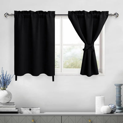 1 Pair, Blackout Curtains for Living Room, Short for Small Window, Thermal Bedroom, 30 Inch for Boys Room, Kitchen, Basement, 30 by 30 Inch, Black