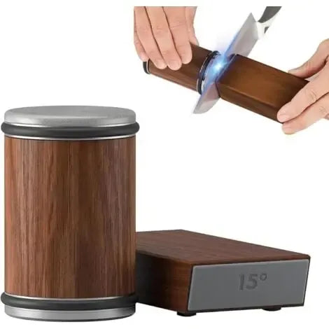 Rolling Knife Sharpener with 15 and 20 Degree Angle Guides, Industrial Diamond Disc Sharpening System for Kitchen Knives