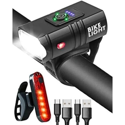 1600 Lumen USB Rechargeable Bike Light Set, IPX5 Waterproof Front Headlight and Rear Taillight with 6 Front and 4 Rear LEDs