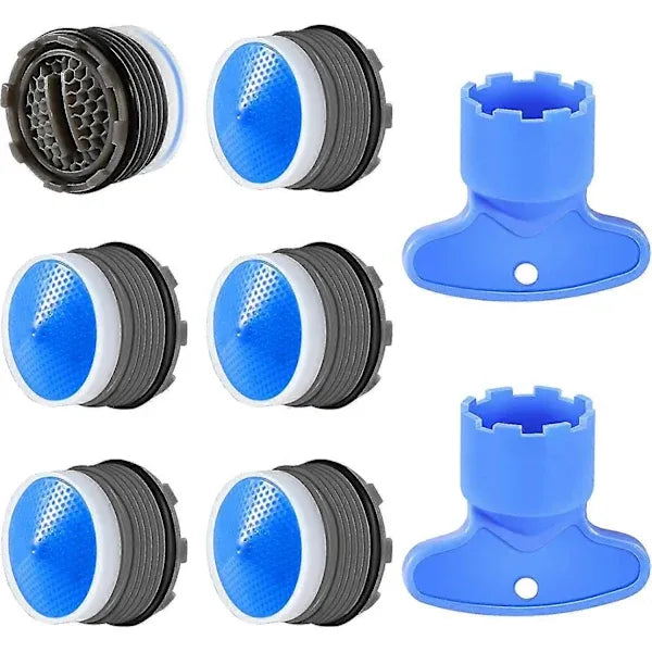 6 Pack M18.5 Blue Faucet Aerators, Plastic Water Saving Sink Tap Inserts with 2 Removal Keys for Kitchen and Bathroom Use