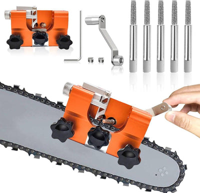 Chainsaw Sharpener Kit with 5 Sharpening Heads, 7 x 6 x 2.8 cm Chain Sharpening Tool for Chainsaws and Electric Saws