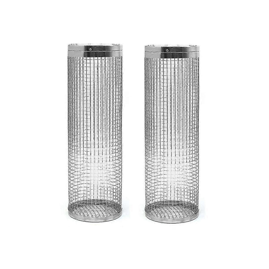 2 Pack Stainless Steel Rolling Grill Baskets, Round BBQ Mesh Cages for Vegetables, Meat, Fish and Outdoor Grilling