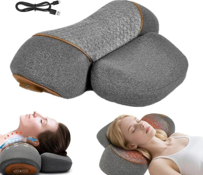 3 in 1 Electric Neck and Shoulder Massager Pillow, USB Heated Cervical Support Cushion for Relaxation, Dark Gray