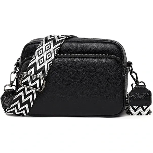 Women's Black Crossbody Shoulder Bag, Faux Leather Handbag with Adjustable Wide Strap for Travel, Daily Use and Essentials