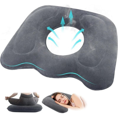Inflatable Orthopedic Seat Cushion with Center Opening, Gray Ergonomic Pillow for Tailbone, Hemorrhoid and Postpartum Support