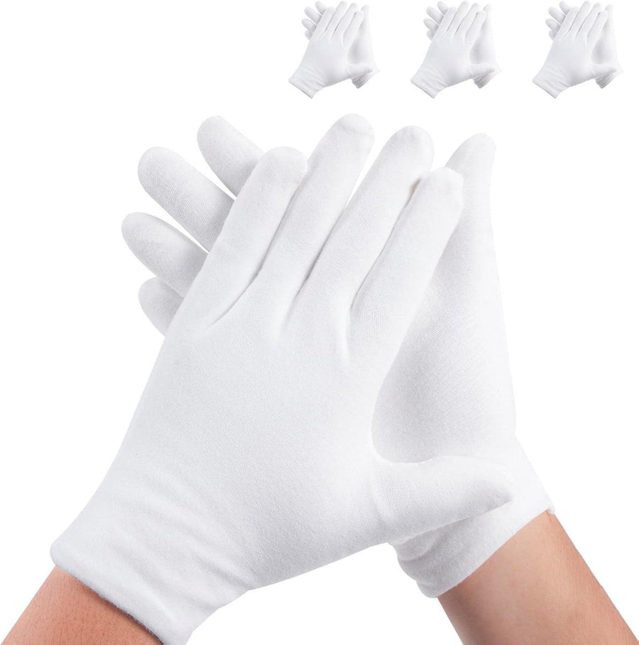 3 Pairs White Cotton Gloves, Soft Breathable Sleeping Gloves for Dry Hands, Skincare, Jewelry Handling and Daily Protection