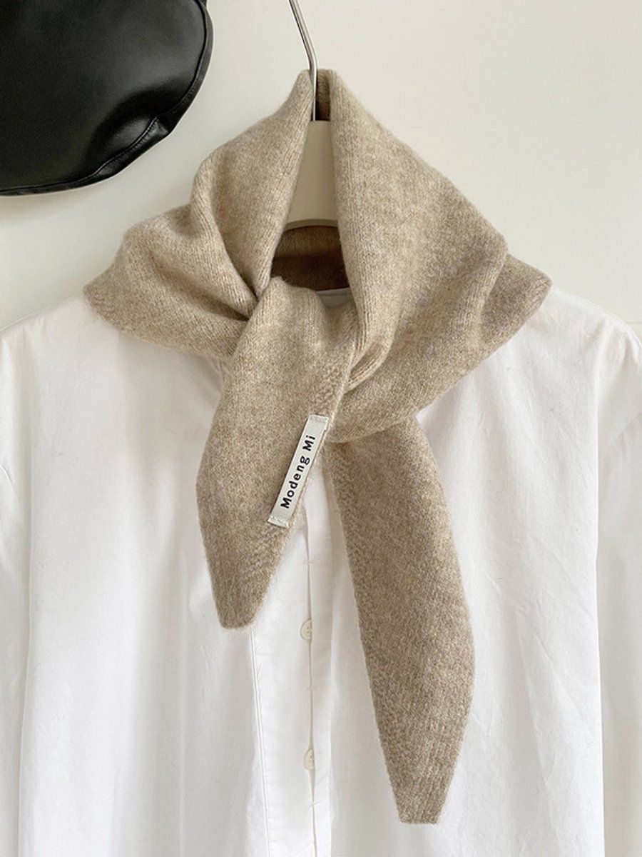 Khaki Triangular Knitted Scarf, Soft Acrylic Neck Wrap and Shoulder Shawl for Women, Layering and Cold Weather Wear
