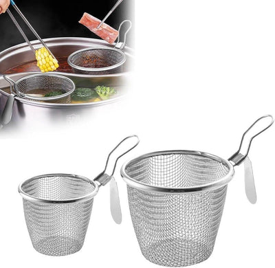 Stainless Steel Pasta Cooking Basket with Clip Handle, Fine Mesh Hanging Strainer for Pasta, Ramen, Pho and Vegetables
