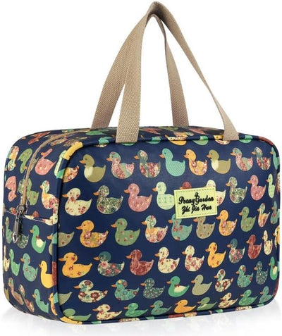Women's Floral Toiletry Bag, Water Repellent Makeup Travel Case with Handle, 30 x 21 x 12 cm Organizer for Cosmetics