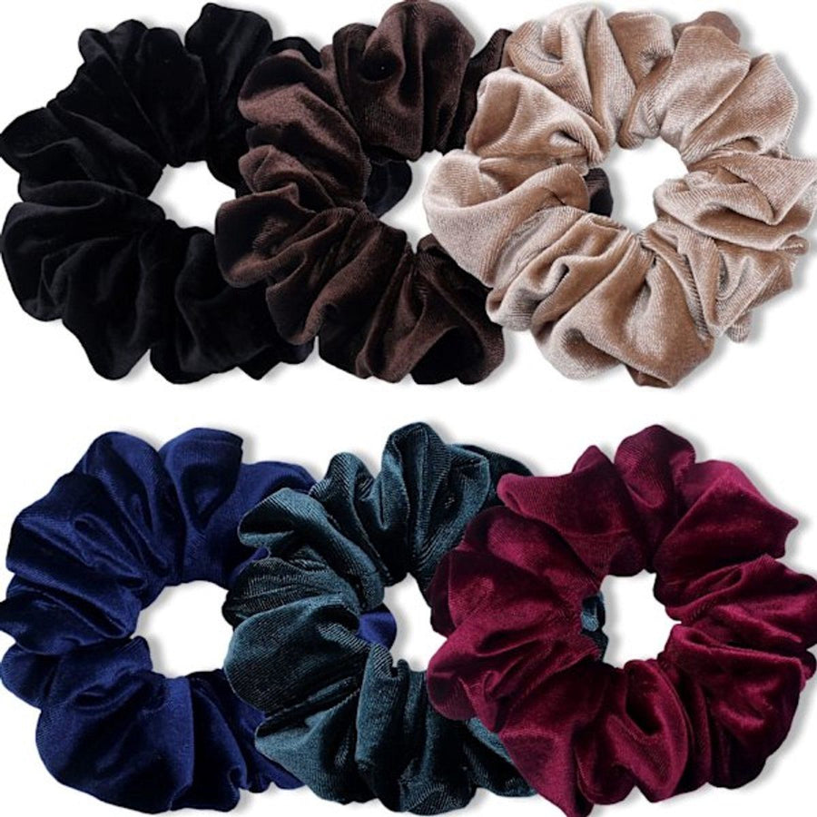 6 Pack Extra Large Velvet Scrunchies, Soft Hair Ties for Thick Hair, Ponytails, Buns and Everyday Women's Styling