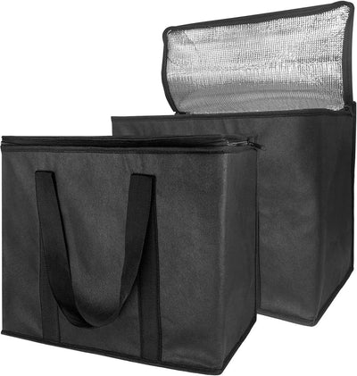 2 Pack Insulated Cooler Bags, Extra Large Foldable Grocery Tote Bags with Zipper and Handles for Shopping and Takeaway Food