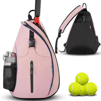 Pink Tennis Sling Backpack, Water Resistant Crossbody Racket Bag for Tennis, Pickleball and Badminton, Lightweight Unisex Design