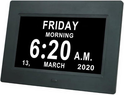 7" Large Display Digital Clock with Detailed Time & Date, Multiple Alarm Reminders,Language Options,Plug-in operation,Designed specifically for the elderly(Black)