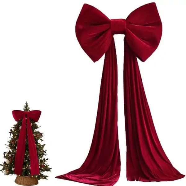 Large Velvet Christmas Tree Bow, Red, 50 x 180 cm, for Tree, Wall, Window and Indoor Holiday Decoration Display