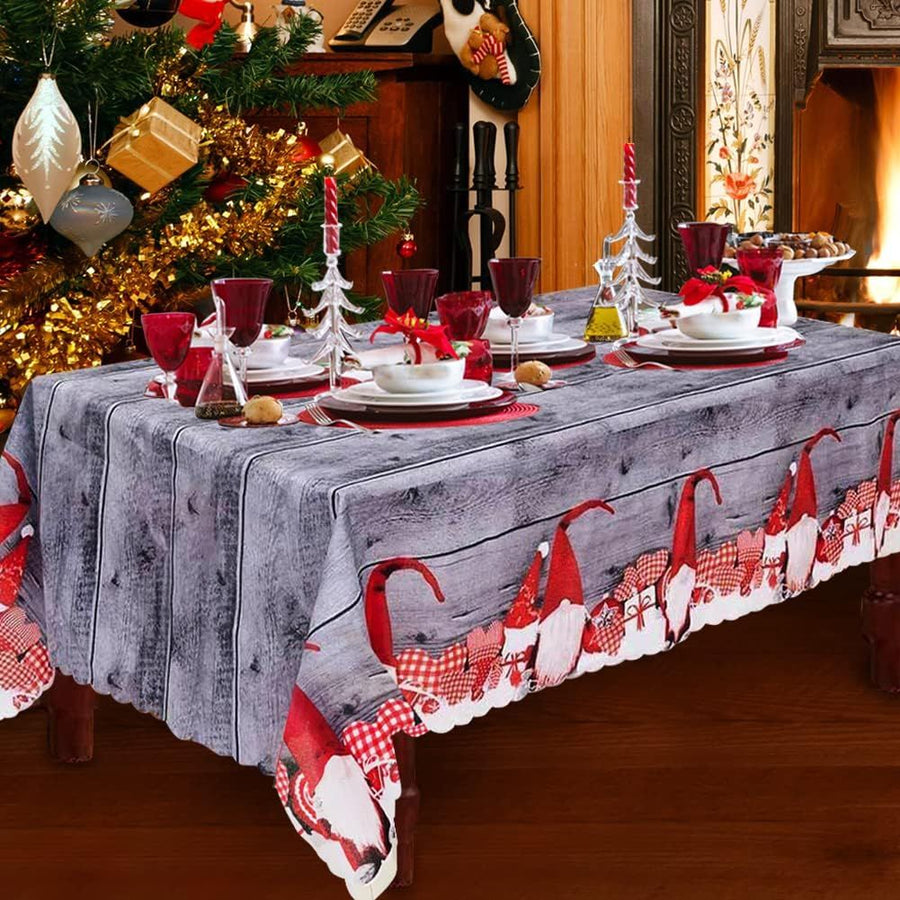 Gray Rectangular Christmas Tablecloth, 180 x 150 cm, Washable Dinner Table Cover for Holiday Meals, Parties and Seasonal Home Decor
