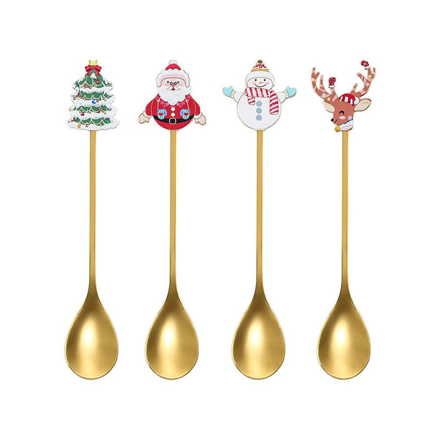4 Pack Gold Christmas Coffee Spoons, 304 Stainless Steel Dessert and Tea Spoon Set for Holiday Table Settings