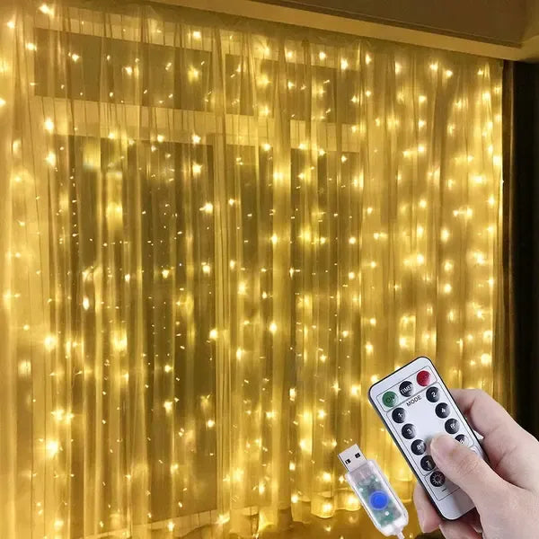 3 x 3 m 300 LED USB Curtain String Lights, Window Christmas Decoration Lights for Bedroom, Party, Wedding and Indoor Holiday Decor