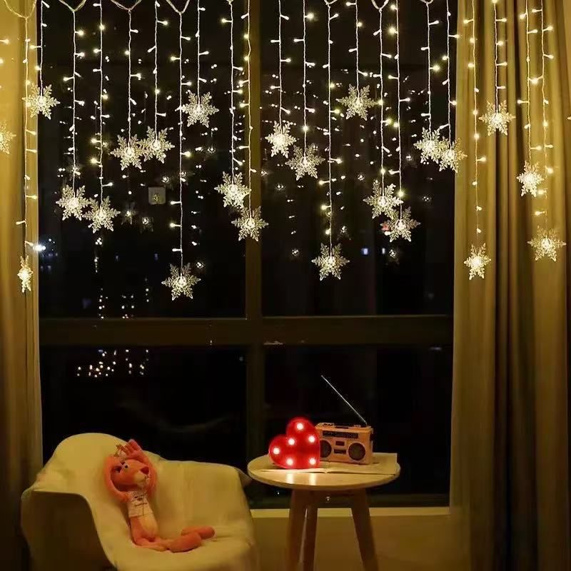 LED Snowflake Curtain String Lights, 3.5 m 96 LED Warm White Window Lights for Christmas, Bedroom, Party and Indoor Holiday Decor