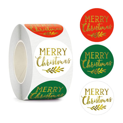 500 Pack Merry Christmas Stickers, Removable Gold Foil Round Labels for Envelopes, Gift Seals, Cards and Holiday Decorations