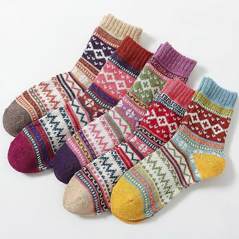 Warm Wool Christmas Socks, Colorful Nordic Pattern Knit Crew Socks for Winter Wear, Holiday Gifts, Home Lounging and Seasonal Outfits