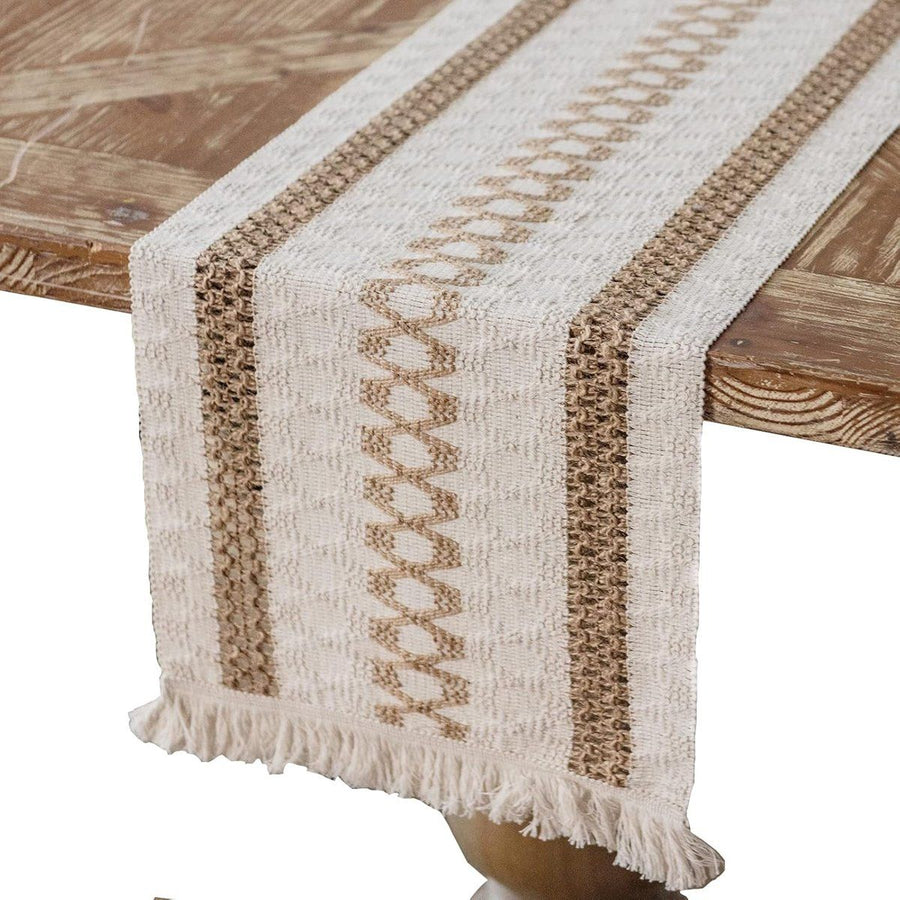 Jute Table Runner with Tassels, White and Brown 30 x 180 cm Hemp Rope Table Scarf for Garden Party, Boho and Christmas Decor