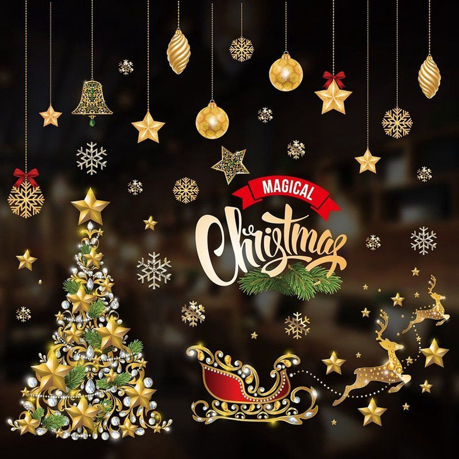 3 Pack Gold Christmas Window Stickers, Holiday Ornament and Snowflake Decals for Glass Doors, Windows, Home Decor and Party Displays