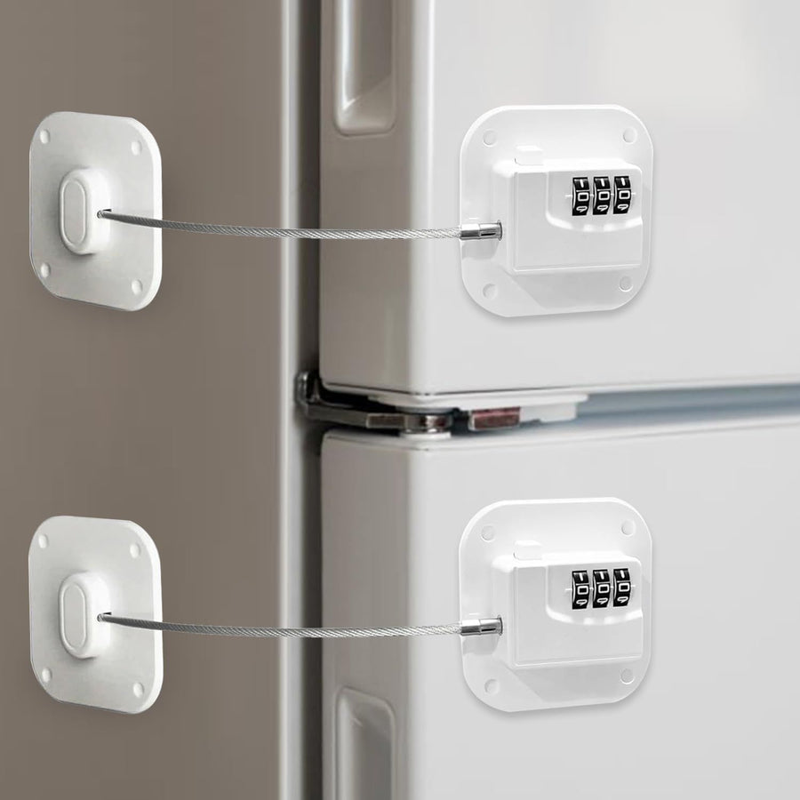 Refrigerator Lock (2 Pack), Heavy Duty Combination Fridge Lock, for Fridge, Cabinets, Window, Drawers and Child Safety Cabinet Lock,  No Drilling (White)