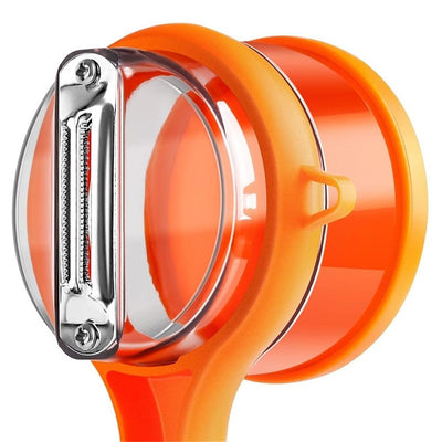 2 pack Kitchen Special Fruit Peeler with Box Storage, New Sided Stainless Steel Multi-Function Peelers, Upgrade Vegetable Peeler with Catcher Peeler with Storage Bucket (Orange)