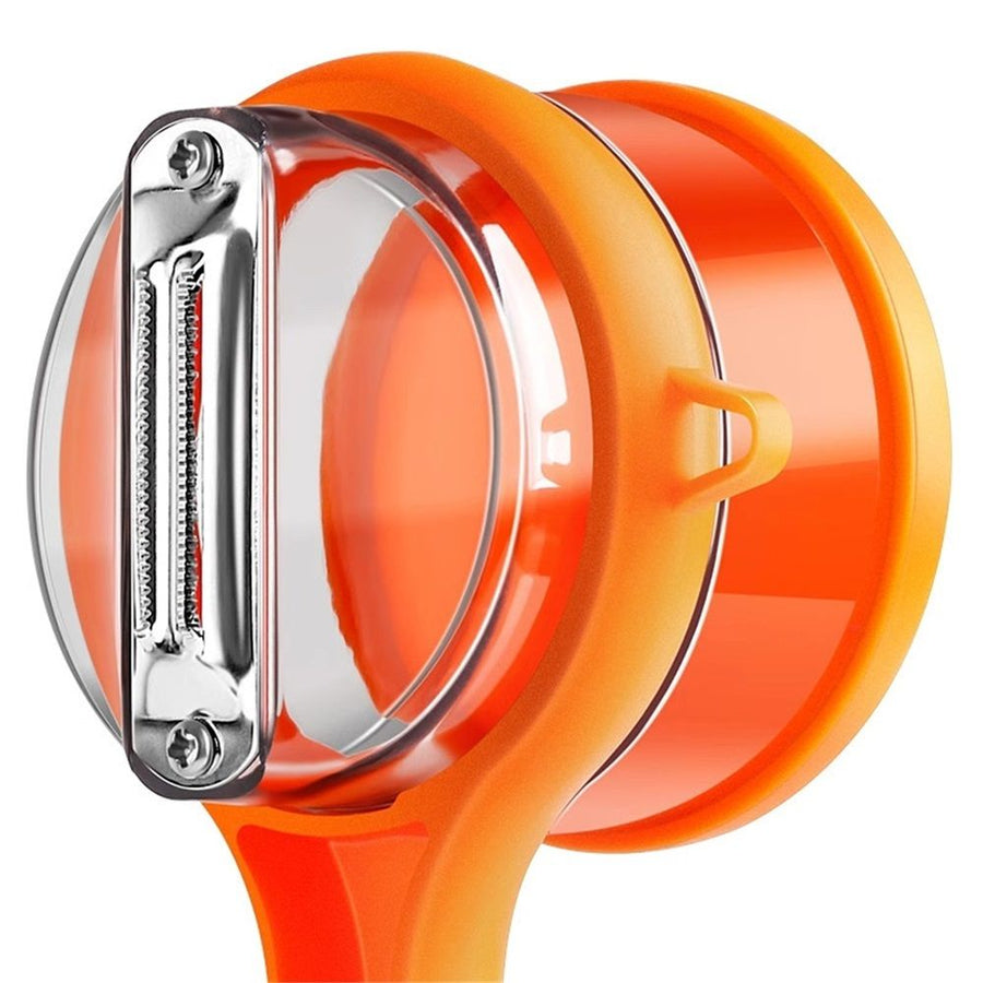2 pack Kitchen Special Fruit Peeler with Box Storage, New Sided Stainless Steel Multi-Function Peelers, Upgrade Vegetable Peeler with Catcher Peeler with Storage Bucket (Orange)