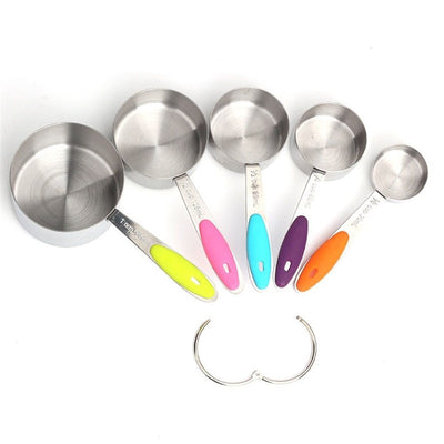 Stainless Steel Measuring Cups Set of 5 – Nesting Measuring Cups for Kitchen – Dry & Liquid Measurements, Dishwasher Safe, Ergonomic Design with Colored Handles