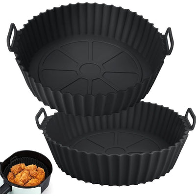 Silicone Air Fryer Liner 2 Pack, 8 inch Non-Stick Reusable Air Fryer Liners for Square and Round Basket, Airfryer Silicone Pot Baking Tray Oven Microwave Accessories, black