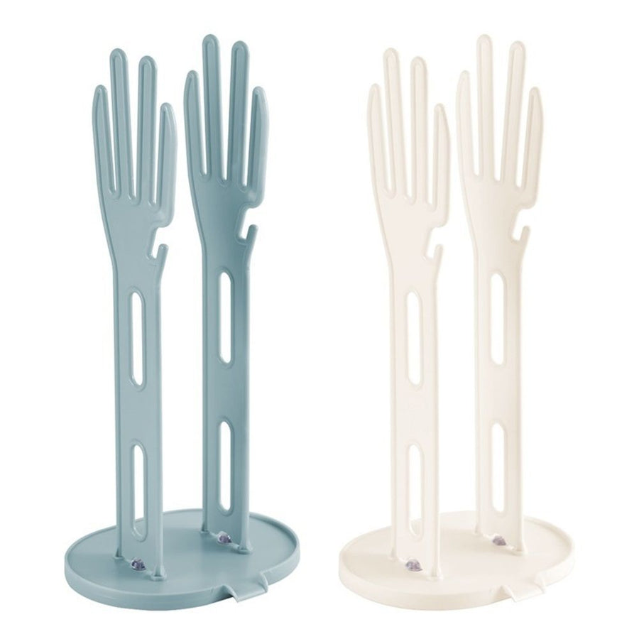 2 Pieces Kitchen Glove Holder Glove Drying Rack Dryer Plastic Mitten Rubber Rack Sink Stand Towel Hanger Reusable Towel Storage Holders for Sponge Food Bag Organizer, white + blue