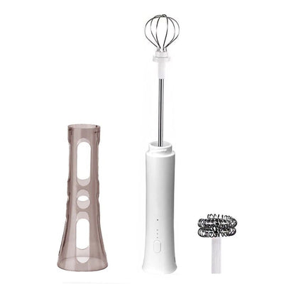 Milk Frother Wand for Coffee, Silent Coffee Foamer Drink Mixer,Handheld Frother Rechargeable Electric Whisk for Latte, Cappuccino, Hot Chocolate, Egg(Home and Travel Set White)