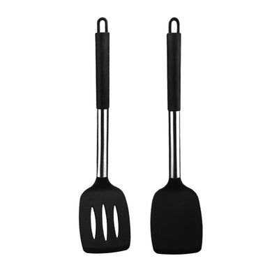 Pack of 2 Silicone Solid Non Stick Slotted Kitchen Spatulas, High Heat Resistant BPA Free Cooking Utensils, Ideal Cookware for Fish, Eggs, Pancakes(gray)