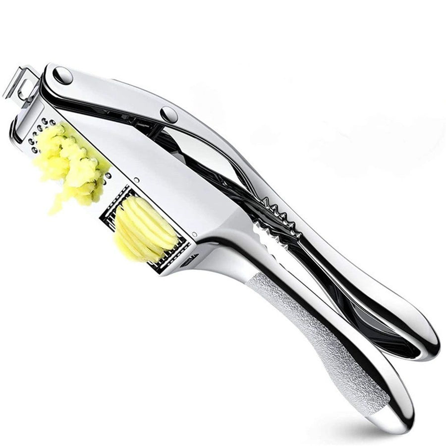 Garlic press and slicer 2 in 1,Effortlessly Crush, Slice, and Mince Garlic,with this Versatile Kitchen Tool - Perfect for Home Cooks and Professional Chefs Alike. (Silvery)
