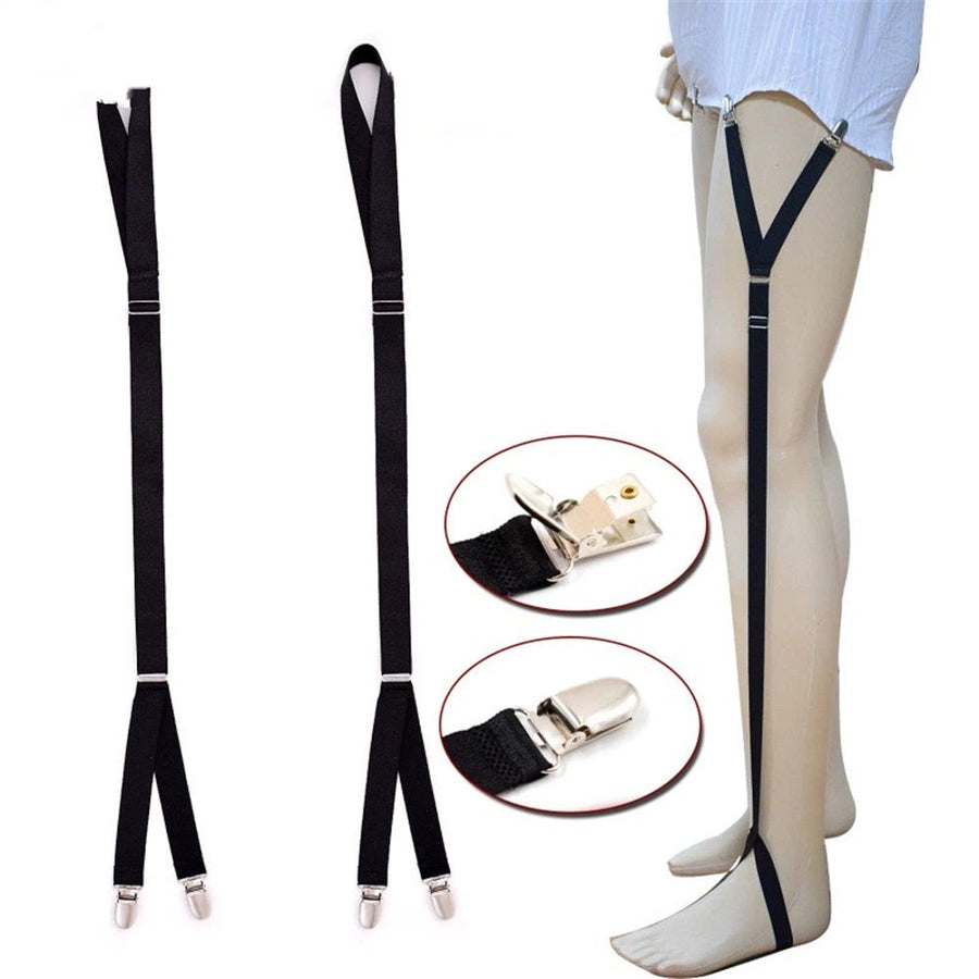 Unisex Adjustable Shirt Garters - Stirrup Shirt Stays - Keeps Shirts Tucked in All Day - Easy-to-Wear Garter Straps with Foot Loop - Black