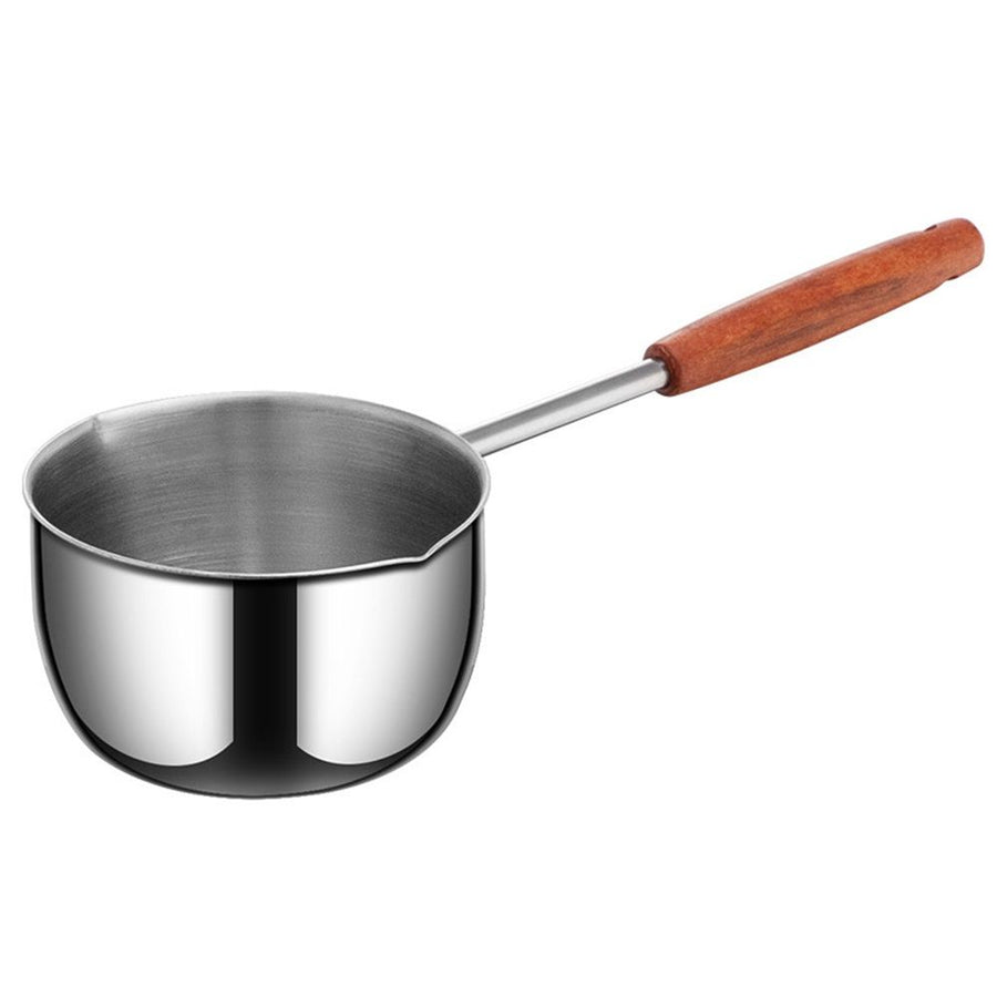 Chocolate melting pot, small pan, sauce pan,stainless steel with pouring port and wooden handle, used for melting chocolate and heating milk,butter warmer