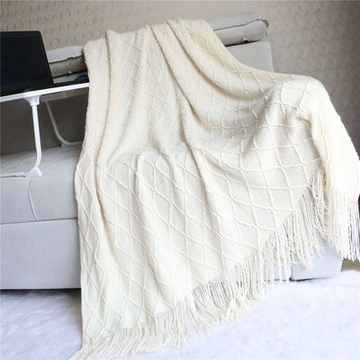 Fluffy Fringe Throw Blanket Lightweight Soft Cozy for Bed Sofa Chair Throw Blankets, Off White 127*182cm