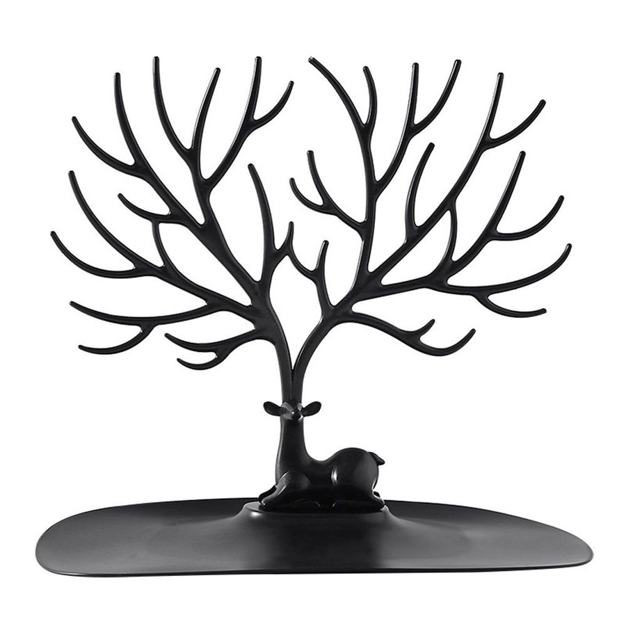 2 pack Little Deer Earrings Necklace Pendant Bracelet Jewelry Display Stand Tray Tree Storage Racks Organizer Holder, Black（Only jewelry rack）