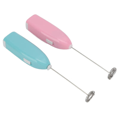 Pink electric milk frother, handheld coffee mixer, portable milk frother, suitable for lattes, cappuccinos, and home use as a whipping iron for cream.