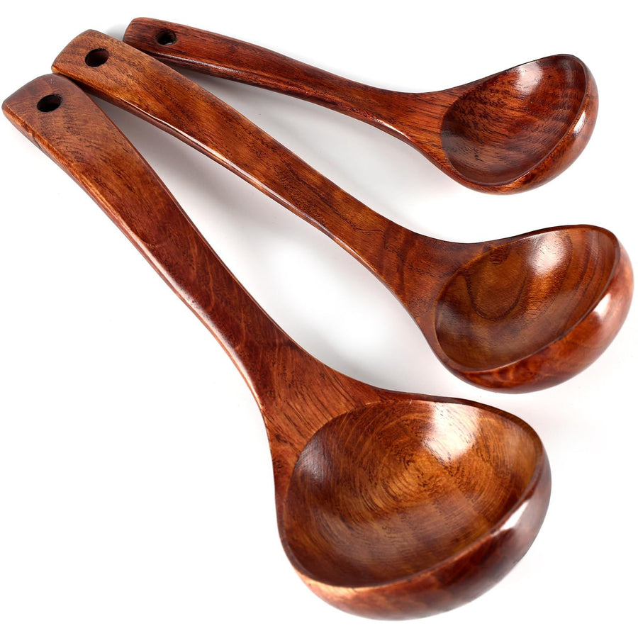 3 Pack Wooden Spoons for Cooking, Heat‑Resistant Wooden Kitchen Utensils with Long Handles, Non‑stick Cookware Safe Wooden Spoon Set for Deep Pots Bowls, Stirring Thick Stews and Serving Food